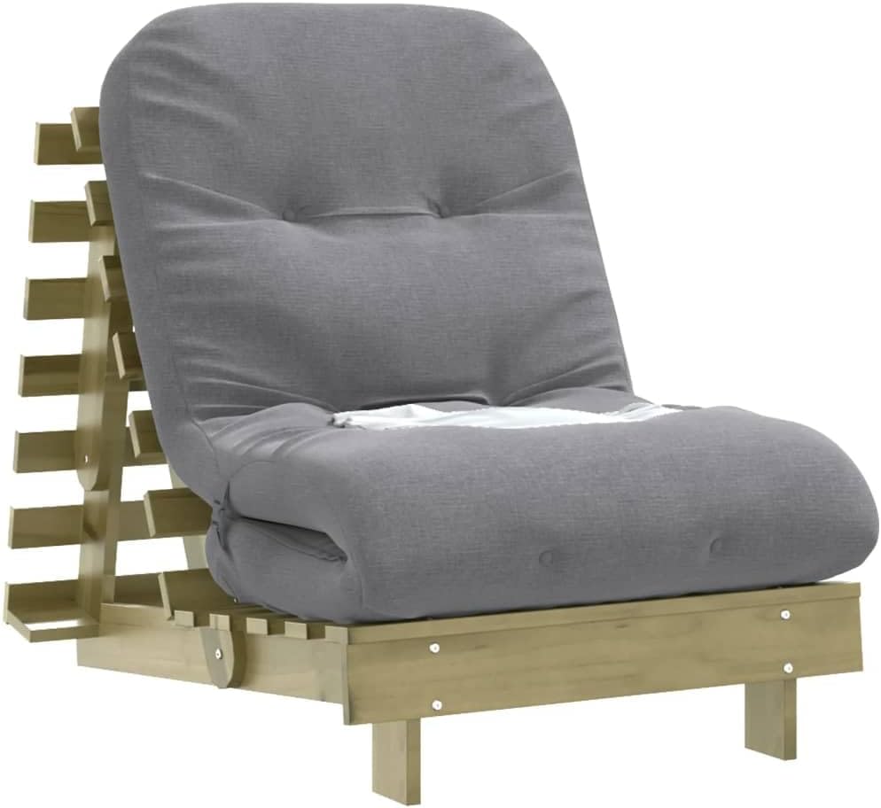 Futon Sofa Bed with Mattress, Pine Wood, Pressure Treated, 70 x 206 x 11 cm, Adjustable Backrest, Foldable as a Guest Bed, Space Saving for Sitting and Lying