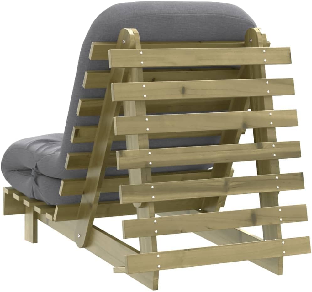 Futon Sofa Bed with Mattress, Pine Wood, Pressure Treated, 70 x 206 x 11 cm, Adjustable Backrest, Foldable as a Guest Bed, Space Saving for Sitting and Lying