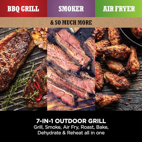 Ninja Woodfire Electric BBQ Grill & Smoker, 7-in-1 Outdoor Grill & Air Fryer, Roast, Bake, Dehydrate, Uses Woodfire Pellets, Weather Resistant, Non-Stick, Portable, Electric, Grey/Black, OG701UK