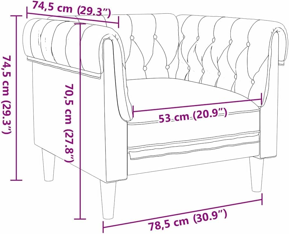 Dark Grey Sofa 78.5 x 74.5 x 74.5 cm Made of Polyester, Modern Chesterfield Design with Comfortable Foam Filling, Flexible Placement, Durable and Functional for Living Room