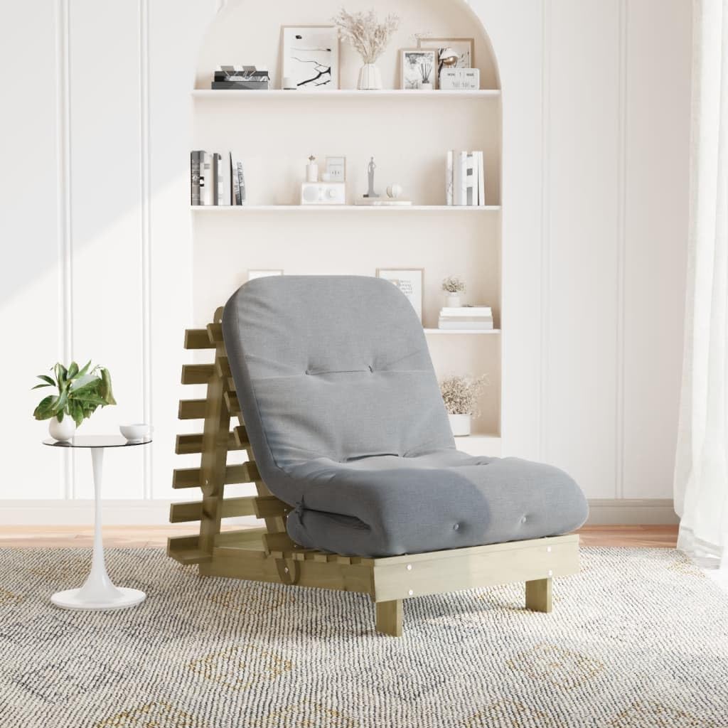 Futon Sofa Bed with Mattress, Pine Wood, Pressure Treated, 70 x 206 x 11 cm, Adjustable Backrest, Foldable as a Guest Bed, Space Saving for Sitting and Lying