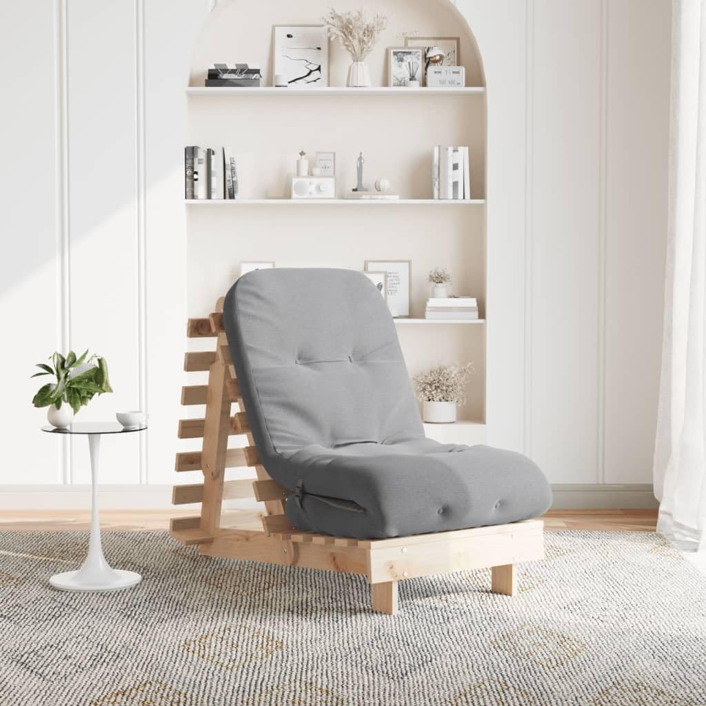 Futon Sofa Bed with Mattress, Pine Wood, Pressure Treated, 70 x 206 x 11 cm, Adjustable Backrest, Foldable as a Guest Bed, Space Saving for Sitting and Lying