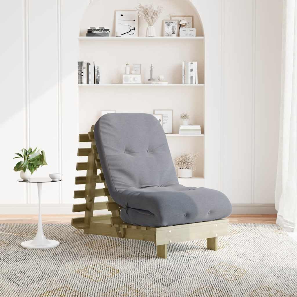 Futon Sofa Bed with Mattress, Pine Wood, Pressure Treated, 70 x 206 x 11 cm, Adjustable Backrest, Foldable as a Guest Bed, Space Saving for Sitting and Lying