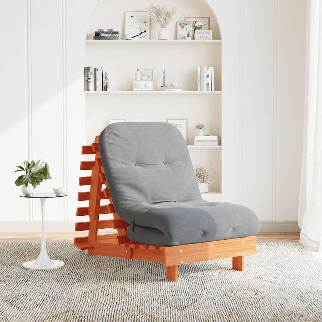Futon Sofa Bed with Mattress, Pine Wood, Pressure Treated, 70 x 206 x 11 cm, Adjustable Backrest, Foldable as a Guest Bed, Space Saving for Sitting and Lying