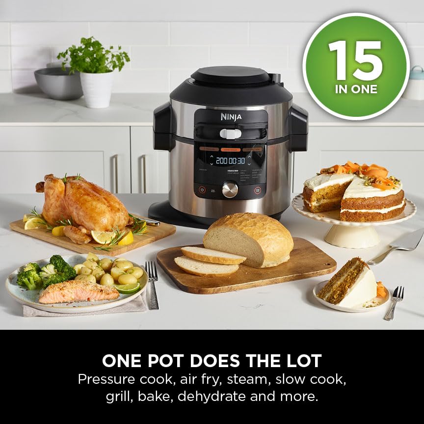 Ninja Foodi MAX 15-in-1 SmartLid Multi-Cooker 7.5L [OL750UK] Smart Cook System, Digital Cooking Probe, Electric Pressure Cooker, Air Fryer