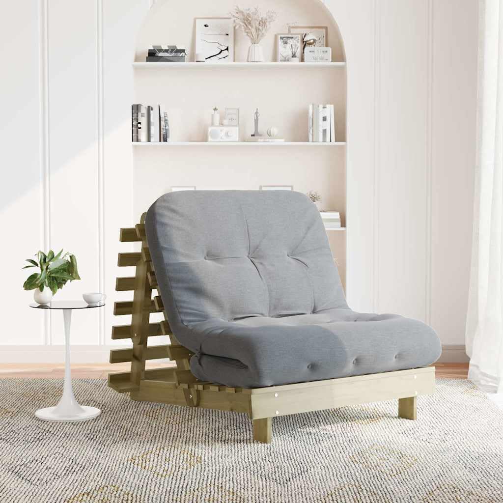 Futon Sofa Bed with Mattress, Pine Wood, Pressure Treated, 70 x 206 x 11 cm, Adjustable Backrest, Foldable as a Guest Bed, Space Saving for Sitting and Lying