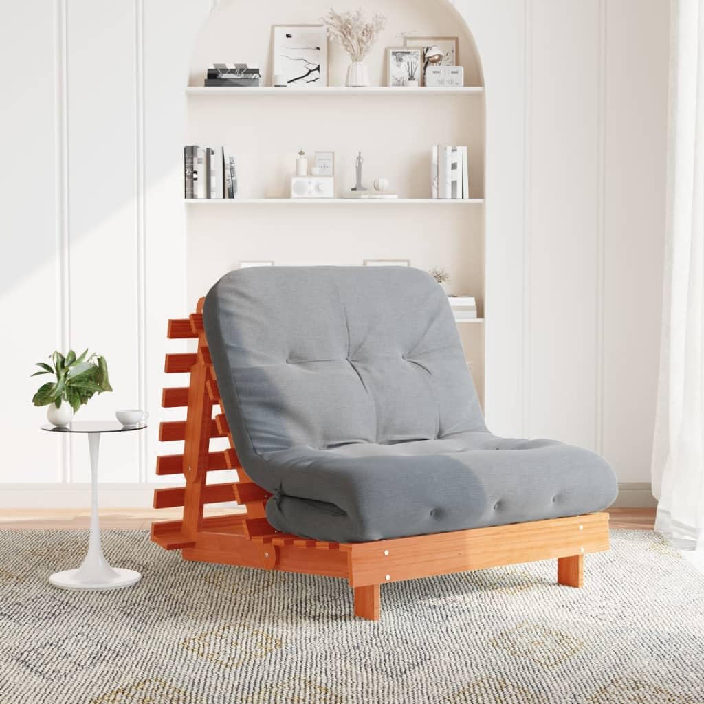 Futon Sofa Bed with Mattress, Pine Wood, Pressure Treated, 70 x 206 x 11 cm, Adjustable Backrest, Foldable as a Guest Bed, Space Saving for Sitting and Lying