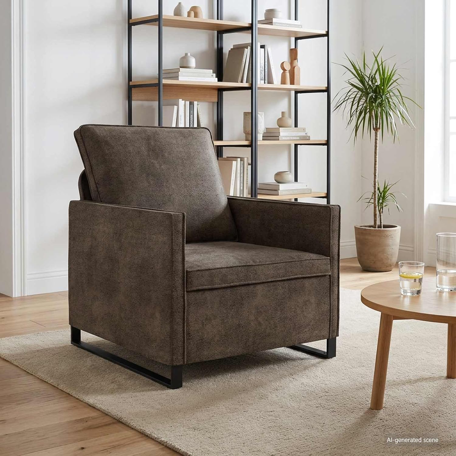 Single Sofa Dark Grey 70 x 81 x 82 cm Faux Suede Modern Design with Sturdy Metal Frame and Comfortable Seat for Living Room, Office or Lounge