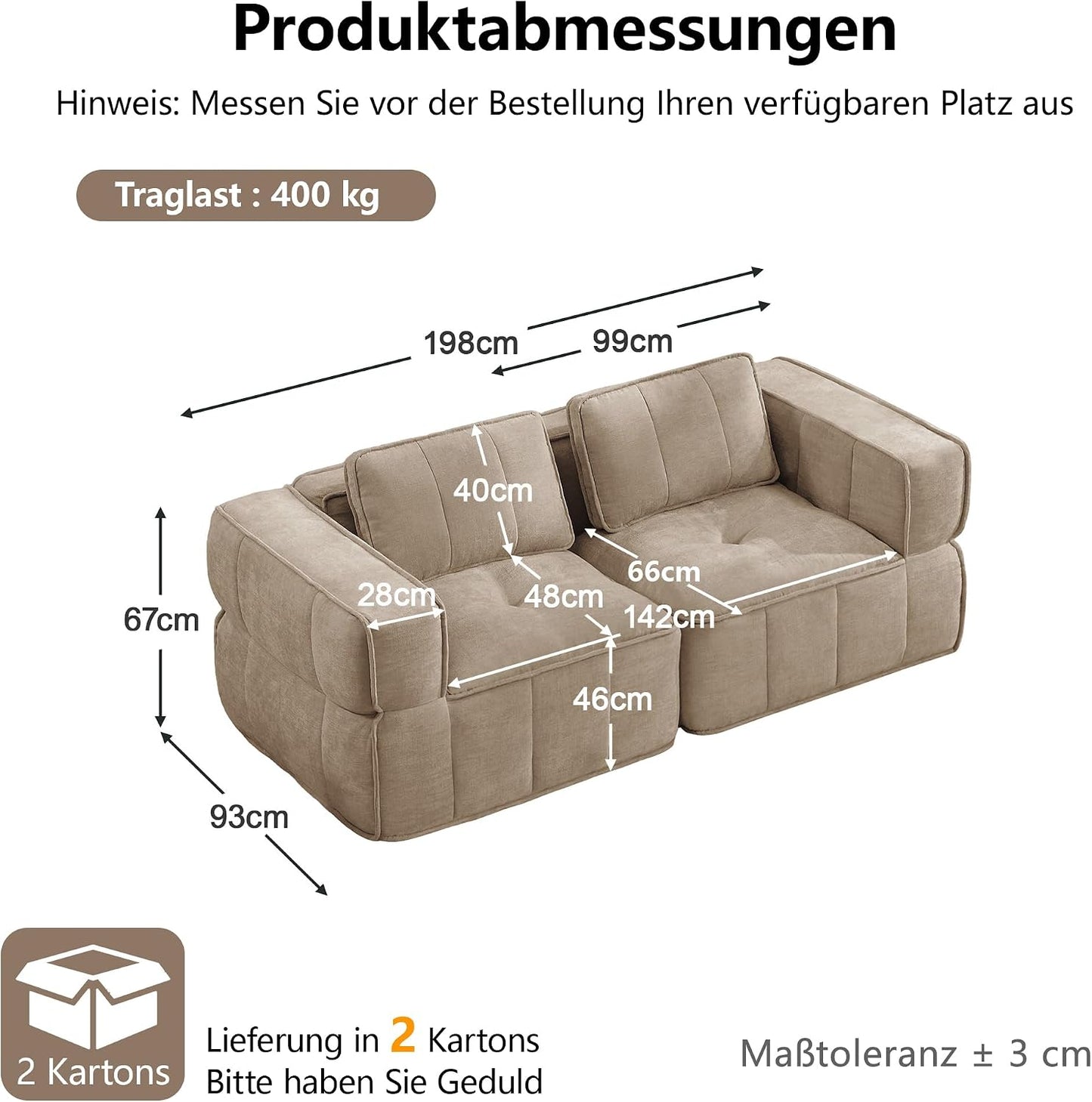 2-Sitzer Modulsofa Rahmenloses Sofa 32D Schaumstoff