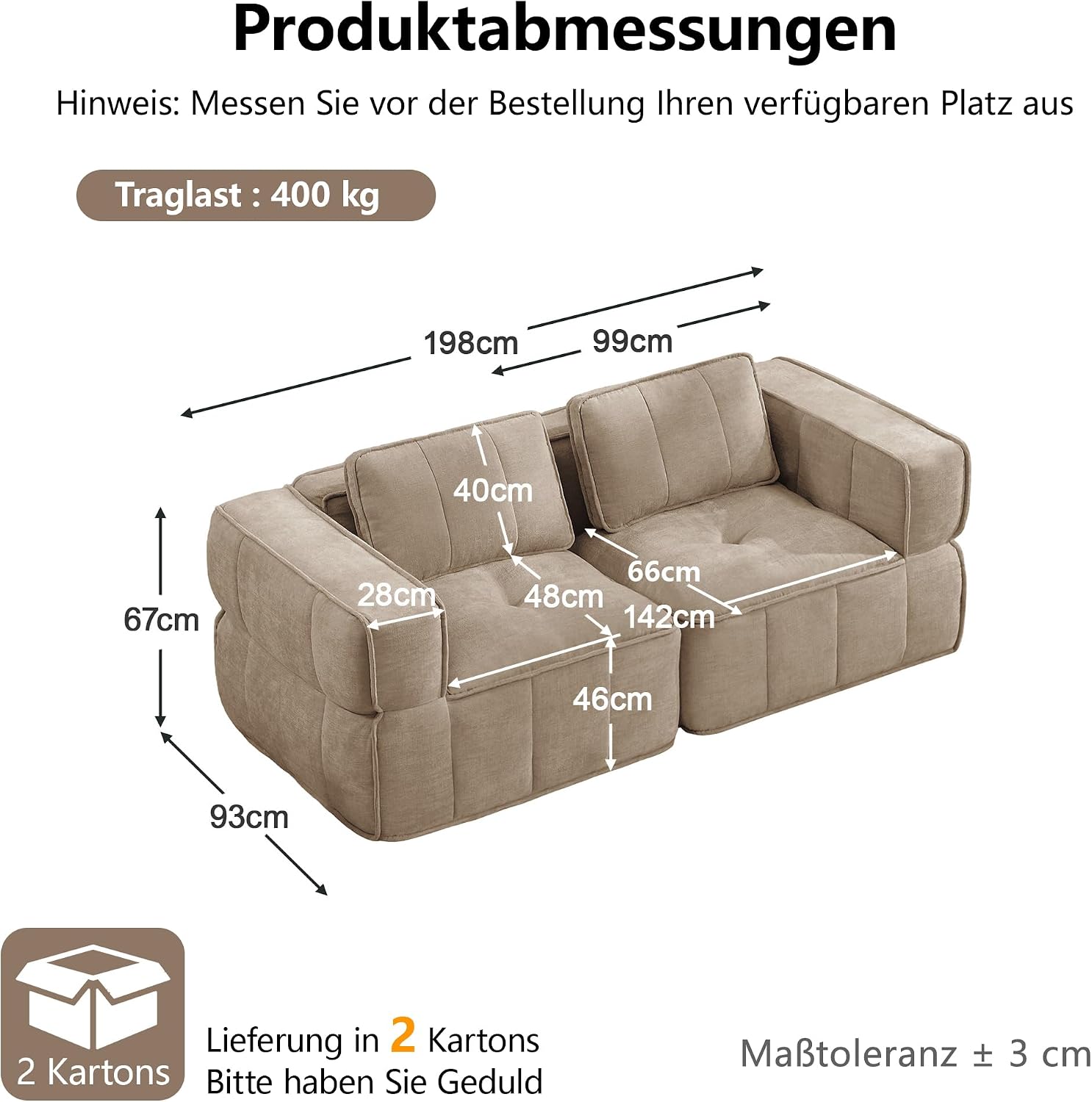 2-Sitzer Modulsofa Rahmenloses Sofa 32D Schaumstoff