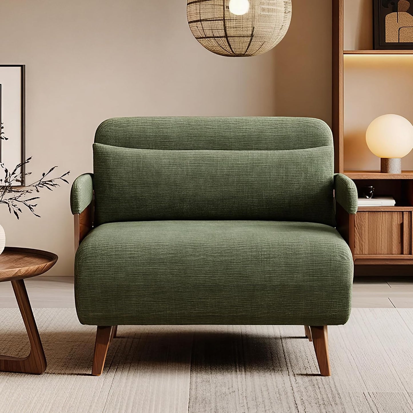 Sofa Bed Green Velvet Convertible Sleeper Chair, Mid Century Design, Comfortable Armchair for Living Room or Guest Room, Space-Saving and Stylish Furniture