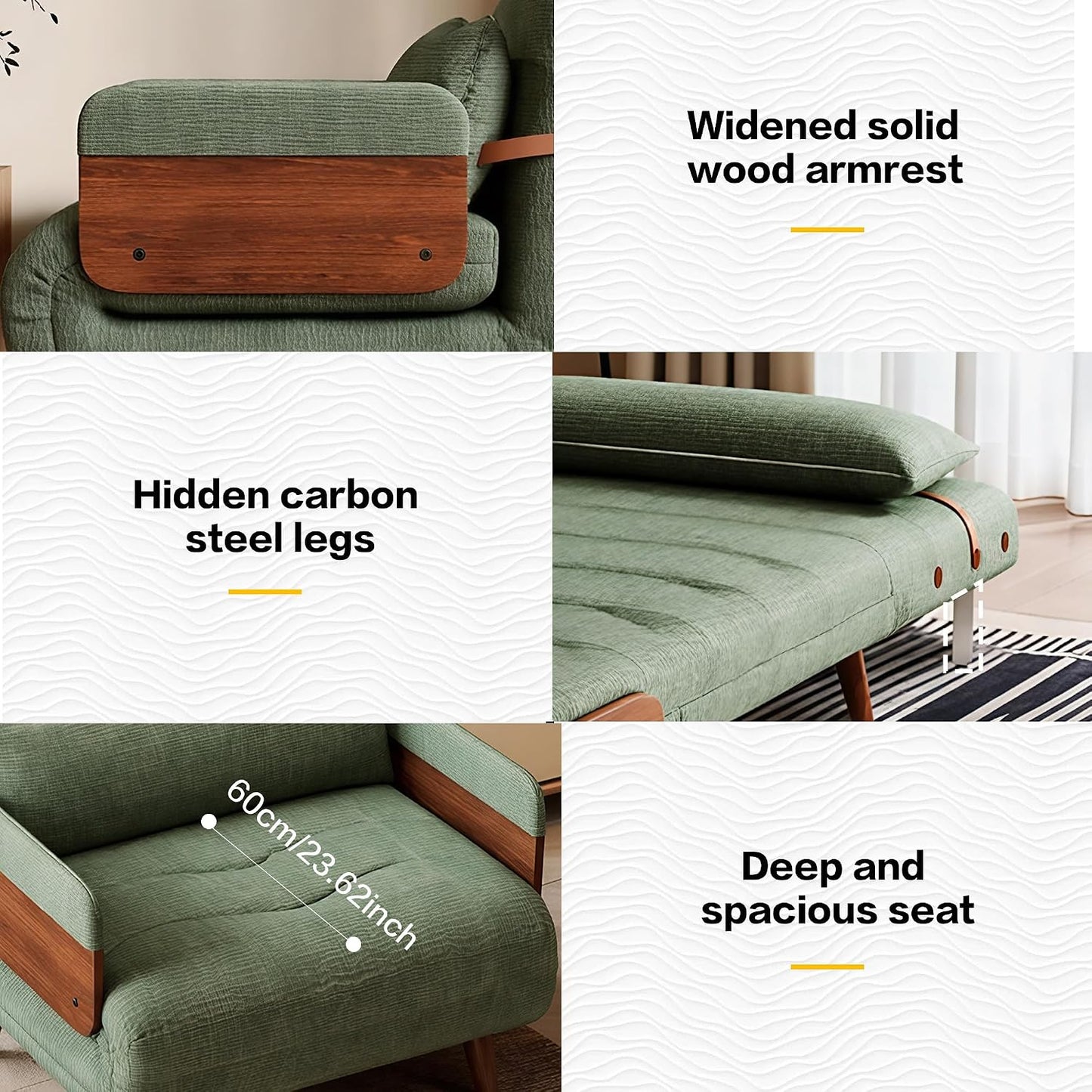 Sofa Bed Green Velvet Convertible Sleeper Chair, Mid Century Design, Comfortable Armchair for Living Room or Guest Room, Space-Saving and Stylish Furniture